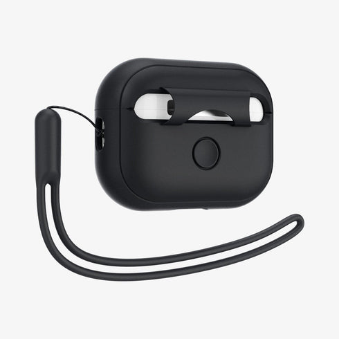ACS05479 - Apple AirPods Pro 2 Case Silicone Fit + strap in black showing the front and side with strap